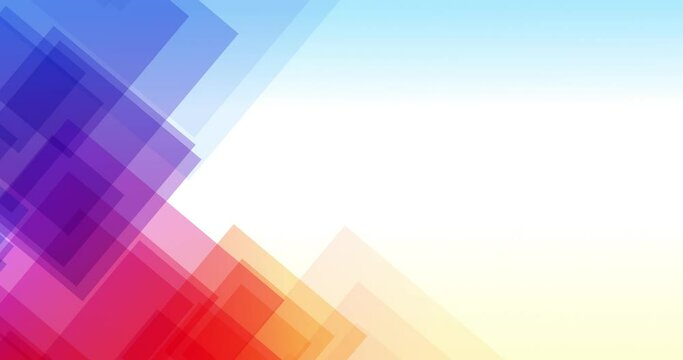 Loop animation of transparent colorful abstract triangles on left side of the white background with space for text. Suitable as a background for opening titles or presentations. UHD 4K 4096x2160 video