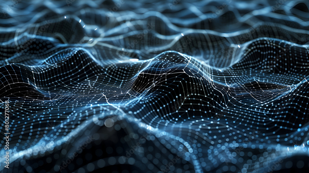 Poster Abstract background digital line dot technology concept,a vibrant 3D network of interconnected points and lines glowing,Abstract blue technology wave with dots and lines. Flow of particles
