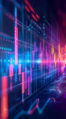 financial stock market graph on technology abstract background. Finance and trade concept. Double exposure