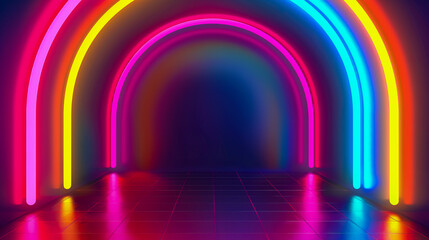 illustration of neon neon lights. neon tunnel with space of your product. neon background.