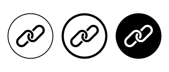 Chain link icon on black circle. Hyperlink sign symbol