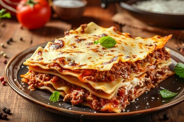 Lasagna with minced beef bolognese