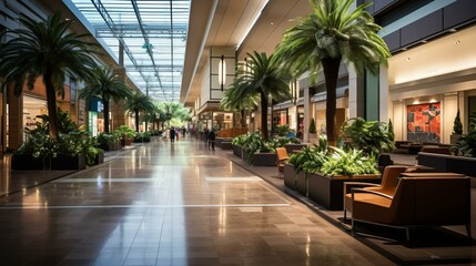 Palm trees in a modern shopping mall
