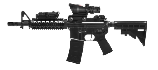 Weapons and military equipment for army, Assault rifle gun (M4A1) with attachment, Acog red dot sign isolated on white background