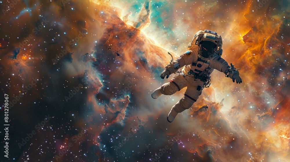 Aufkleber an astronaut in a spacesuit floating in the vastness of space