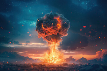Generative ai on theme of scary nuclear explosion in outdoor, mushroom cloud of nuclear weapons