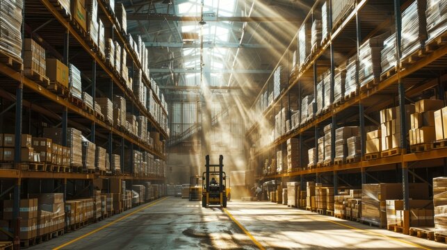 A forklift in a warehouse