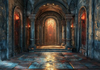 Obraz premium ornate fantasy palace interior with marble floor and columns