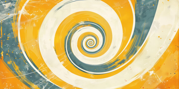 A swirl to the center of the image in yellow, blue and white, vintage poster background, retro or vintage in 50s or 60s style