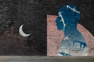 Surreal mural art on brick wall © Rawpixel.com