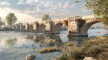 D Rendered Ponte del Vin at Italian Sunset A Virtual Architectural Journey