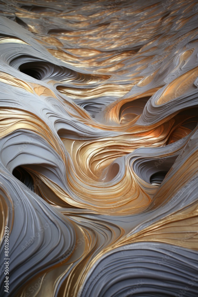 Poster golden and gray 3d rendering of a wavy surface
