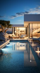 Fototapeta na wymiar A modern house with a pool and a beautiful view