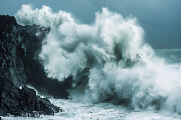Generative ai on theme of a scary tsunami with huge foamy wave, apocalyptic dramatic background