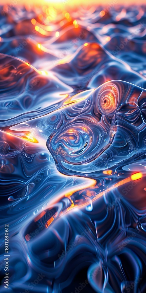 Poster colorful abstract 3d rendering of a liquid surface with a fluid flow