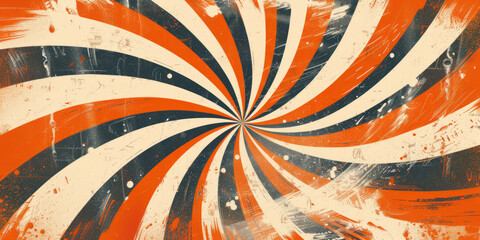 A swirl to the center of the image in orange, blue and white, vintage poster background, retro or vintage in 50s or 60s style