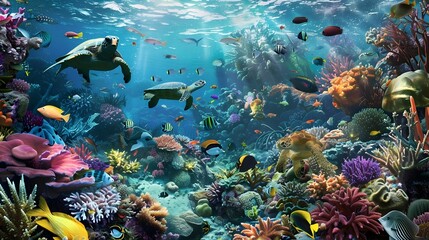Vibrant Underwater Coral Reef Teeming with Diverse Marine Life