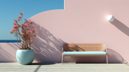 pink and blue outdoor living space