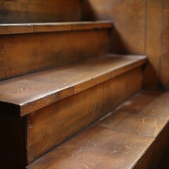 Detailed close up of a beautifully crafted and elegantly designed wooden staircase