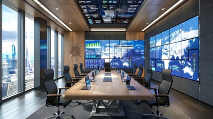 High-Tech Command Center Boardroom for Strategic Decision-Making with Real-Time Analytics and Data