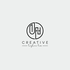 Abstract Minimal Letter UH HU Initial Based Stylish Line Logo Design Vector.