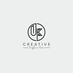 Abstract Minimal Letter UK KU Initial Based Stylish Line Logo Design Vector.