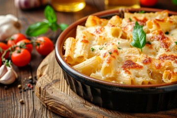 Rigatoni baked with cheese sauce