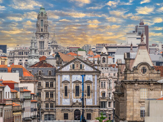 congregados church and Porto city hall building tower, Portugal. cityscape