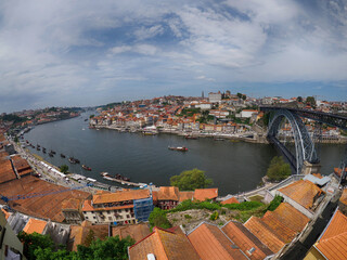 porto portugal view from bridge on the Douro River cityscape