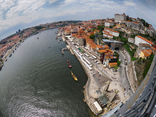 porto portugal view from bridge on the Douro River cityscape