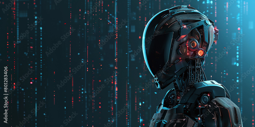 Poster sci-fi, technology concept. advanced artificial intelligence robot portrait. modern futuristic robot