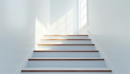 Modern natural ash wood staircase in new house with elegant white interior design