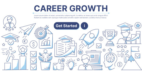 Career growth, business and education icons composition. Infographics elements with symbols of upskill, career ladder, goal achievement. Modern line vector design for web, banner, poster, landing page