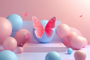 Fototapeta premium Colorful Butterfly with Pastel Elements