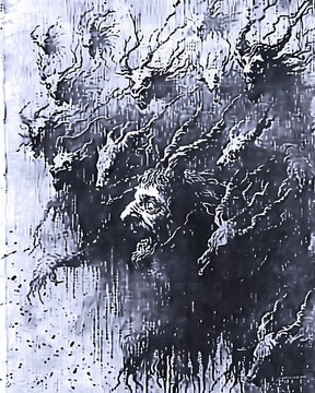 Spirits Of Azazel, Devils, Demons, Wintery Illustration Inspired By Demonology Occult Art From Old Grimoires