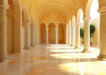 Fototapeta premium Elegant mediterranean courtyard with roman columns and marble floor