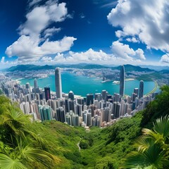 Obraz premium Hong Kong Island and Victoria Harbour from the Peak