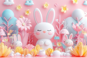 Obraz premium Whimsical Nature Scene with Cute Animals