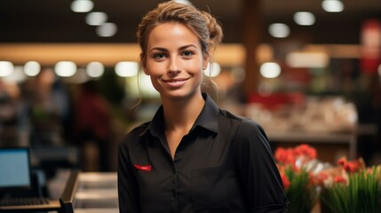 Fototapeta premium Portrait of a young woman working in a supermarket