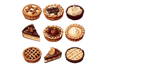 Assorted Pies on White Background