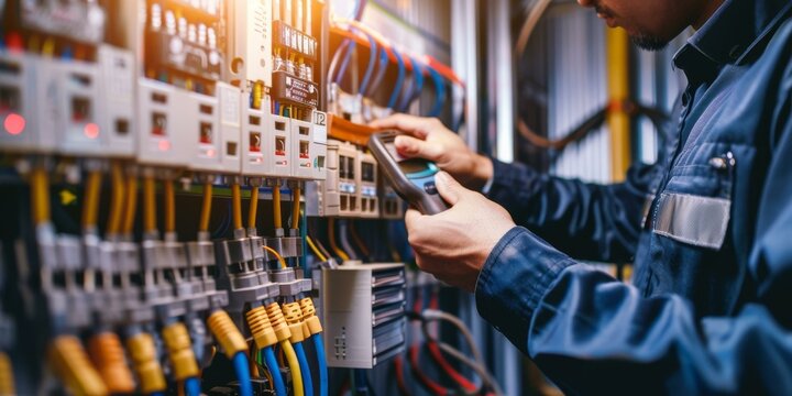 technician checking electrical control panel