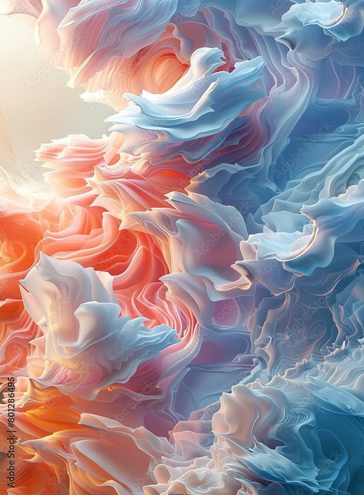 Poster colorful 3d rendering of a cloudscape with a hint of pink and blue