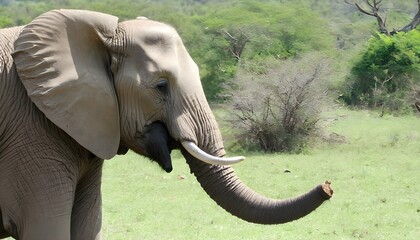 An Elephant Stretching Its Trunk Upwards - obrazy, fototapety, plakaty