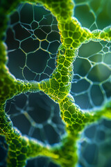 A close up of a green plant with a web like structure