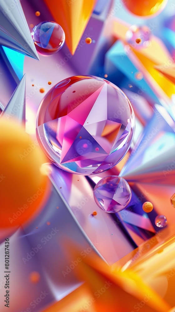 Poster 3d rendering of colorful geometric shapes and spheres