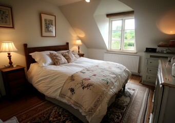 A Cozy Bedroom with a Countryside View