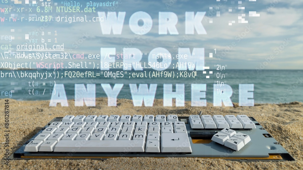 Aufkleber computer keyboard on a beach
