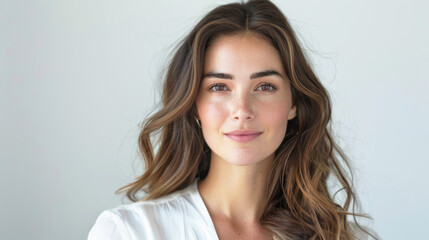 Naklejka premium Portrait of a beautiful young woman with long hair in the office
