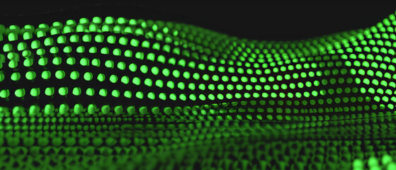 A green wave of dots with a black background