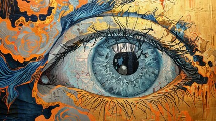 Artistic rendering of an eye with vibrant colors and intricate patterns